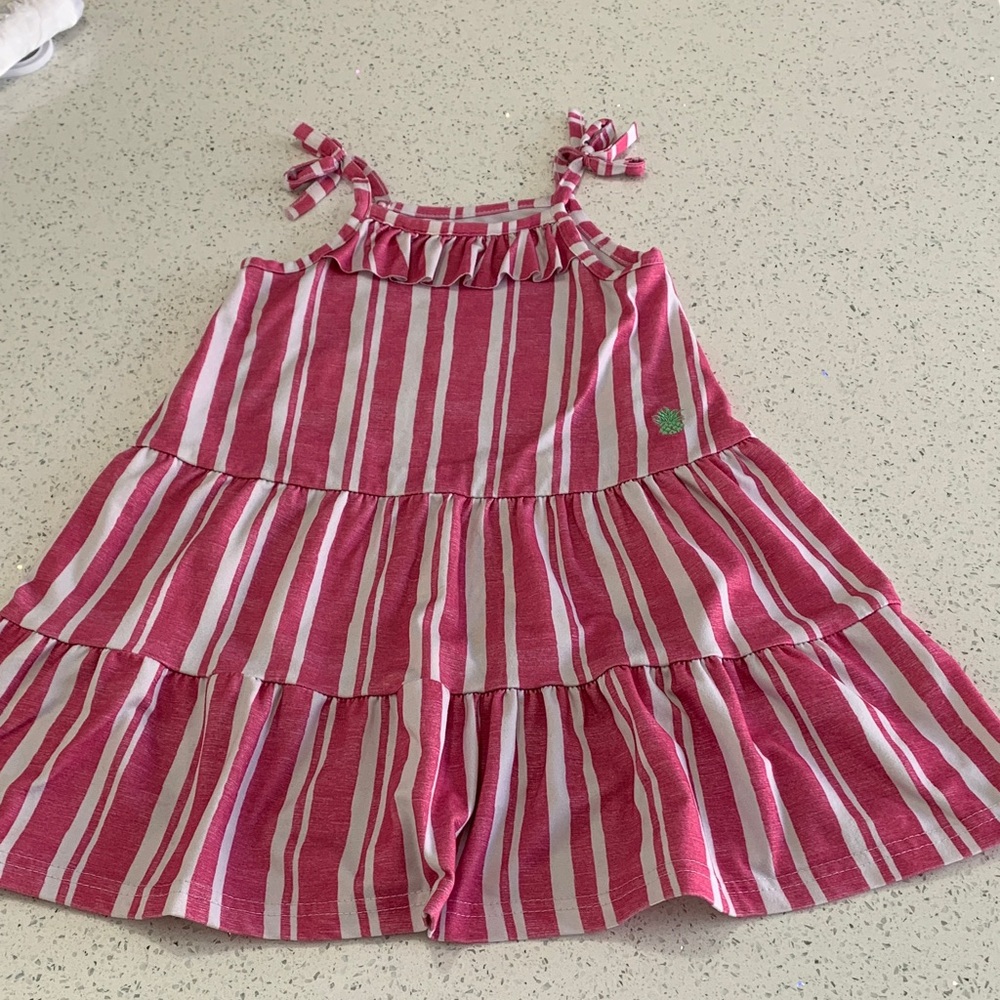 Tommy Bahama Pink & White Striped Ruffle Tiered Dress